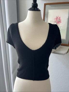 Free People Black Deep V Short Sleeve Women's Top XSmall